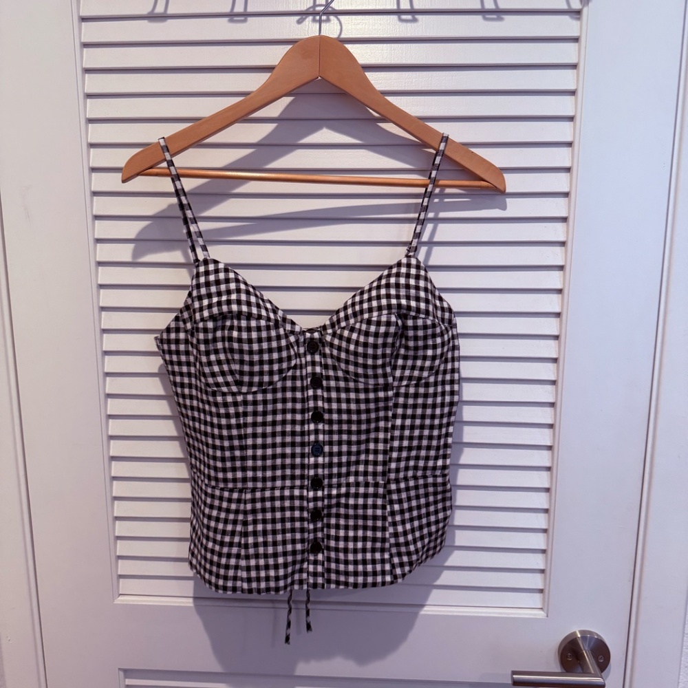 Black and White checkered linen Reformation top